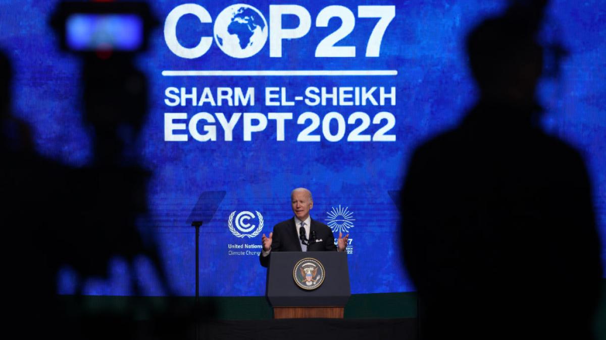 U.S. President Joe Biden speaks at the UNFCCC COP27