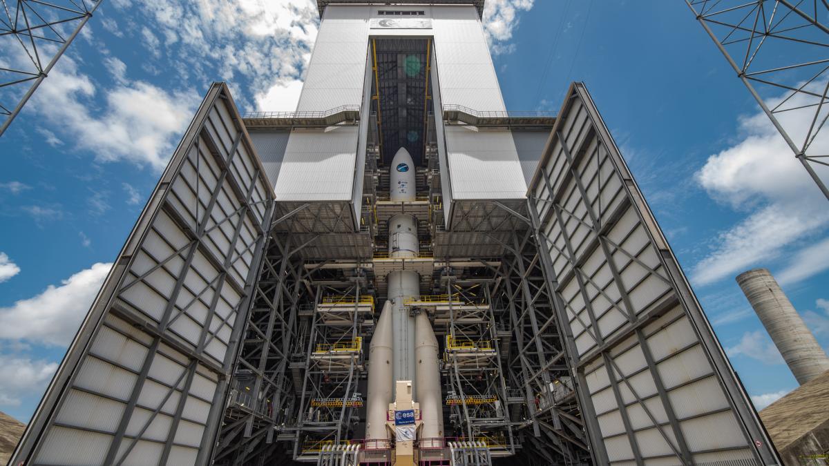 the Ariane 6 rocket model fully assembled for the first time