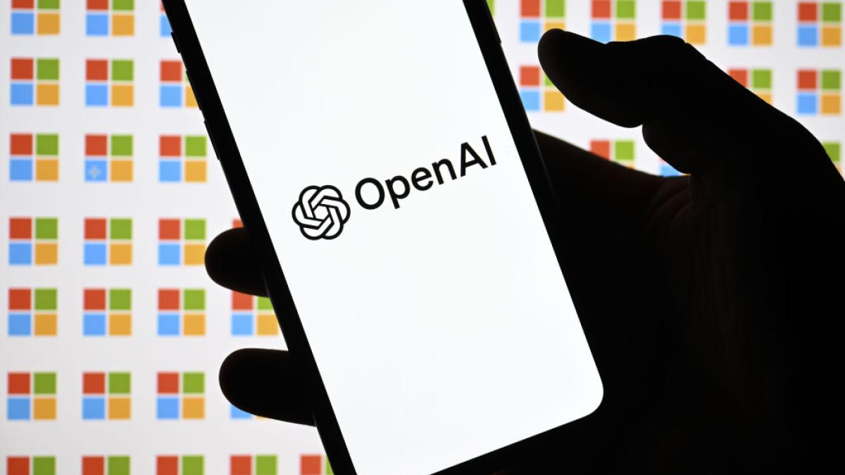 OpenAI logo is displayed on a mobile phone screen