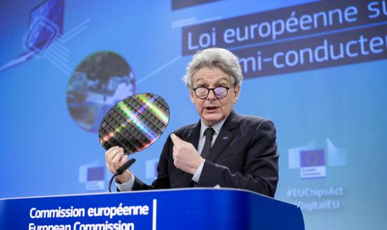  EU Commissioner for Internal Market Thierry Breton talks to media in the Berlaymont, the EU Commission headquarter on February 8, 2022 in Brussels, Belgium. 