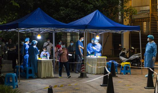 Residents queue up for COVID-19 nucleic acid tests at a gated community as Chengdu imposes city-wide static control to curb new COVID-19 outbreak on September 2, 2022 in Chengdu, Sichuan Province of China.