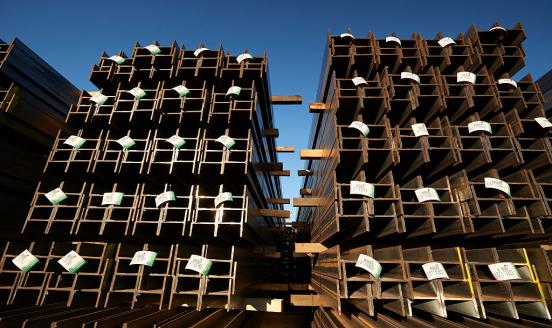 Steel beams in shipping yard