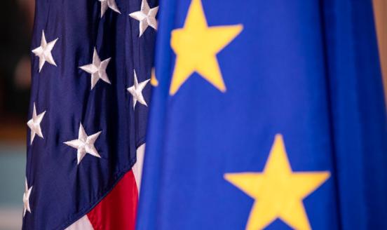 Detail of united states and european union flags