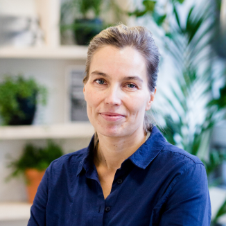 Women in a navy blue shirt